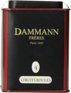 Dammann Freres Loose Leaf, Quatre Fruits Rouges, Premium Gourmet French Black Tea, Blend Strawberry, Cherry, Raspberry, Red Currant Flavors, 3.52 Ounce Tin