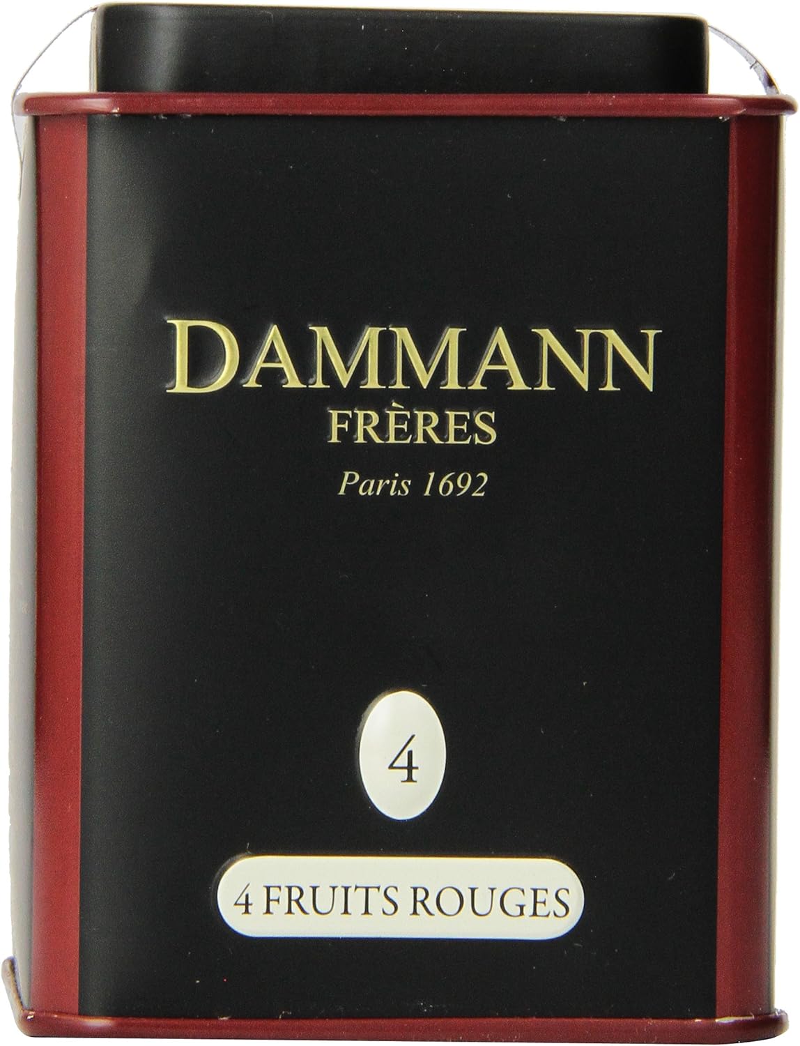 Dammann Freres Loose Leaf, Quatre Fruits Rouges, Premium Gourmet French Black Tea, Blend Strawberry, Cherry, Raspberry, Red Currant Flavors, 3.52 Ounce Tin