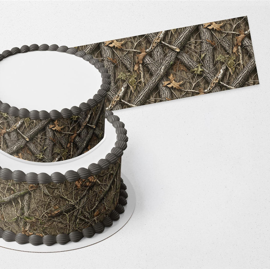 Camo Edible Cake Wrap Strips – Realistic Camouflage Icing Sheet Cake Side Decoration – Hunting & Outdoors Birthday Cake Topper (3 Pre-Cut Strips, 2.5" x 10.5") (Pattern E)
