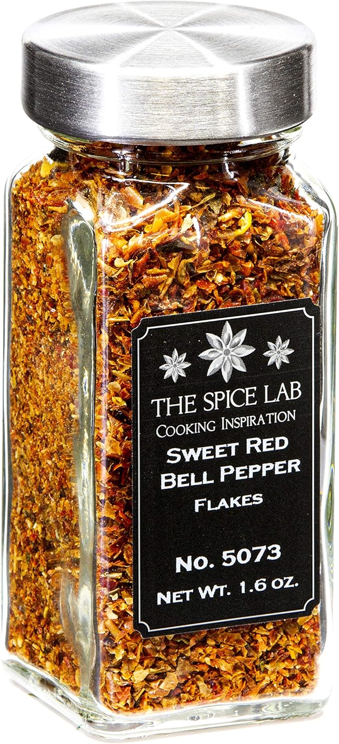 The Spice Lab Red Bell Pepper - Sweet Dehydrated Bell Pepper Flakes - French Jar - Kosher Vegan - Great for Pizza or Taco – 5073
