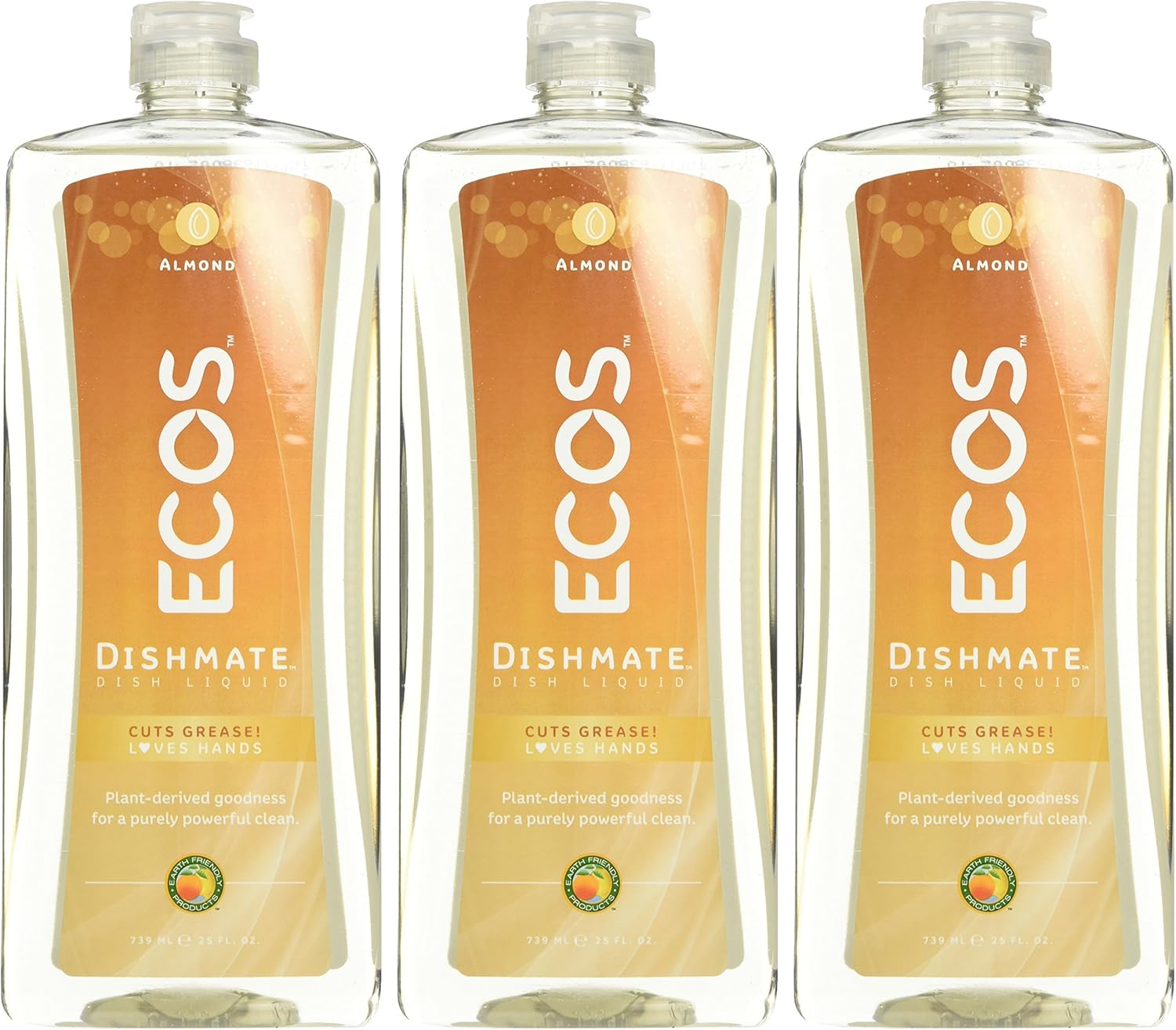 Earth Friendly Products Dishmate, Dishwashing Liquid, Natural Almond, 25 Ounce (Pack of 3)