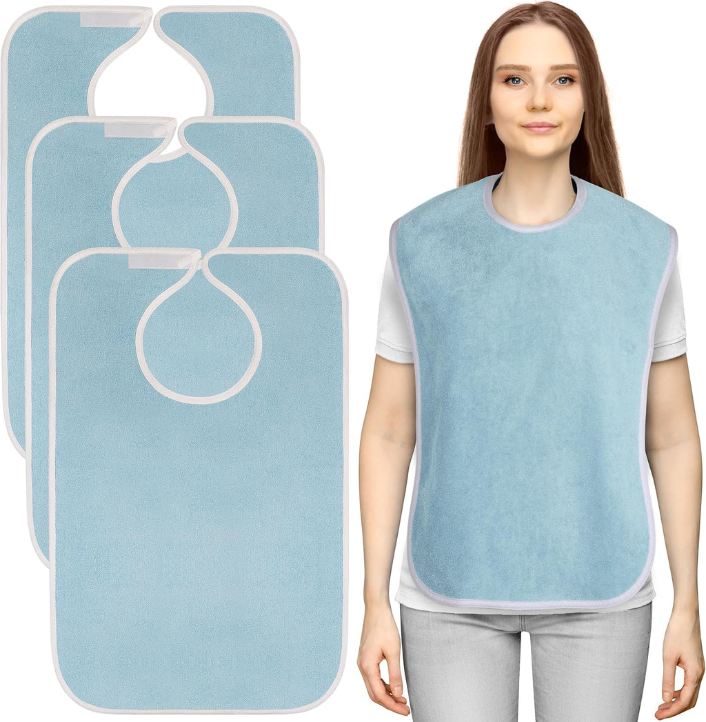 Utopia Towels 3 Pack Premium Unisex Adult Bibs for Elderly Women Men, Waterproof Bib for Eating, Adjustable and Washable (Blue)