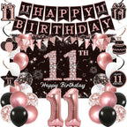 Vlipoeasn Rose Gold 11th Birthday Decorations for Girls, 27PCS Happy 11th Birthday Party Kit with Backdrop Banner, Number 11 Balloon, 11 Year Old Party Supplies