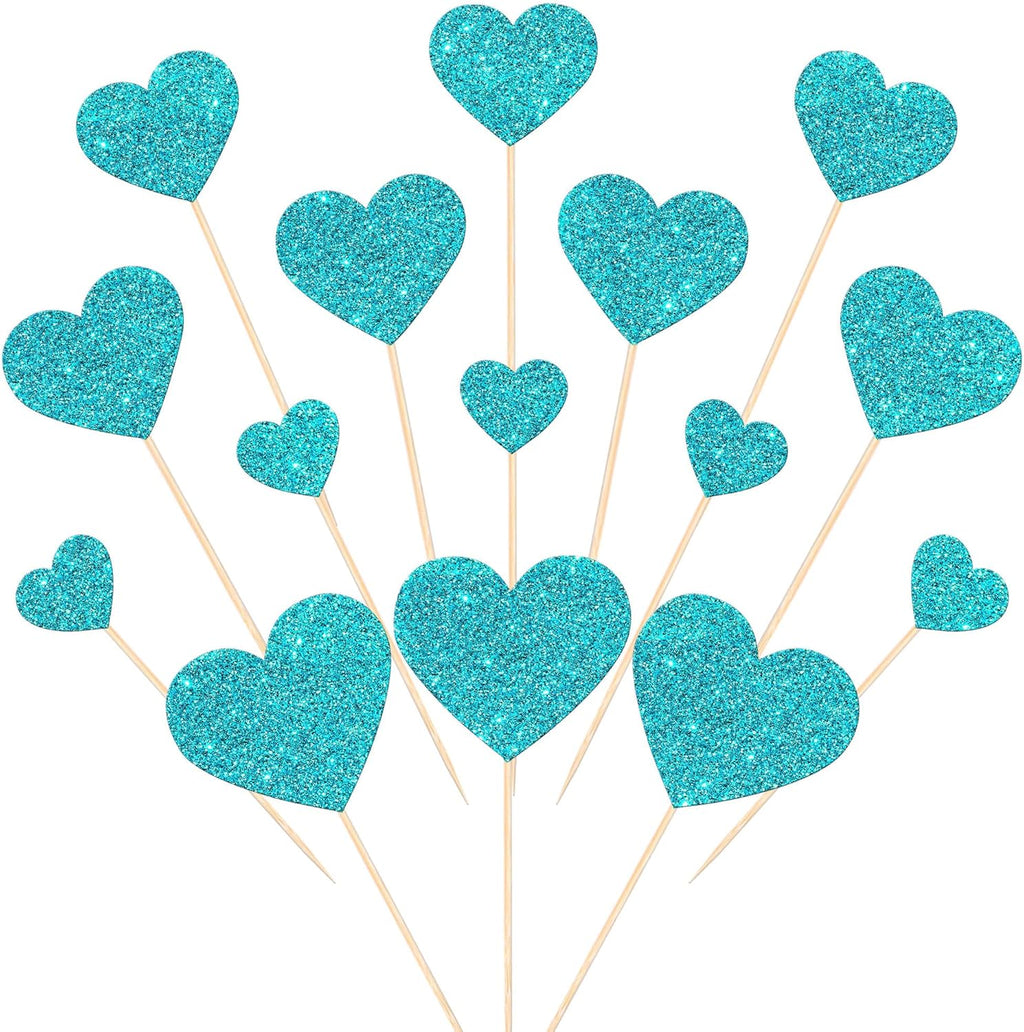 Rsstarxi 35 Pack Love Heart Cupcake Toppers Glitter Sweet Heart Cupcake Picks for Baby Shower Bridal Wedding Birthday Valentine's Day Party Cake Decorations Supplies Light Blue
