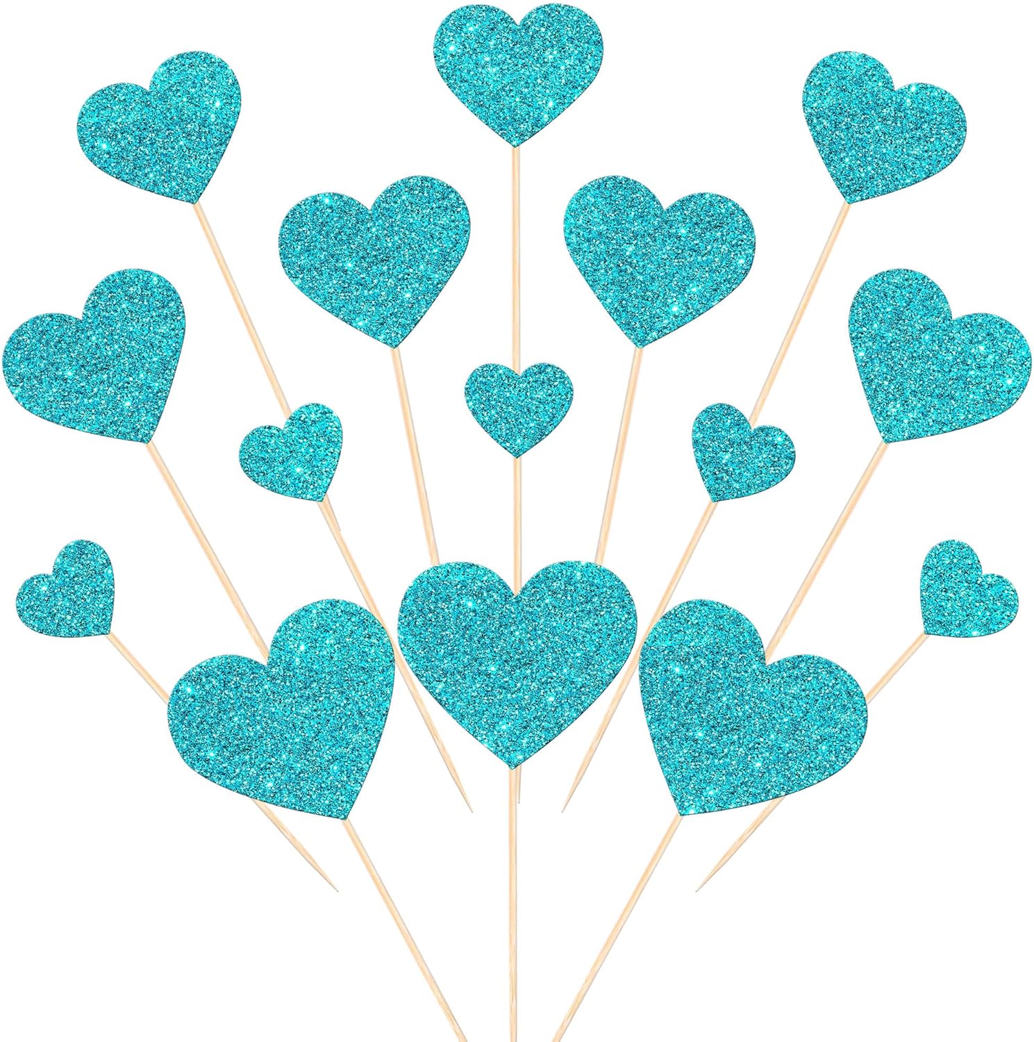 Rsstarxi 35 Pack Love Heart Cupcake Toppers Glitter Sweet Heart Cupcake Picks for Baby Shower Bridal Wedding Birthday Valentine's Day Party Cake Decorations Supplies Light Blue