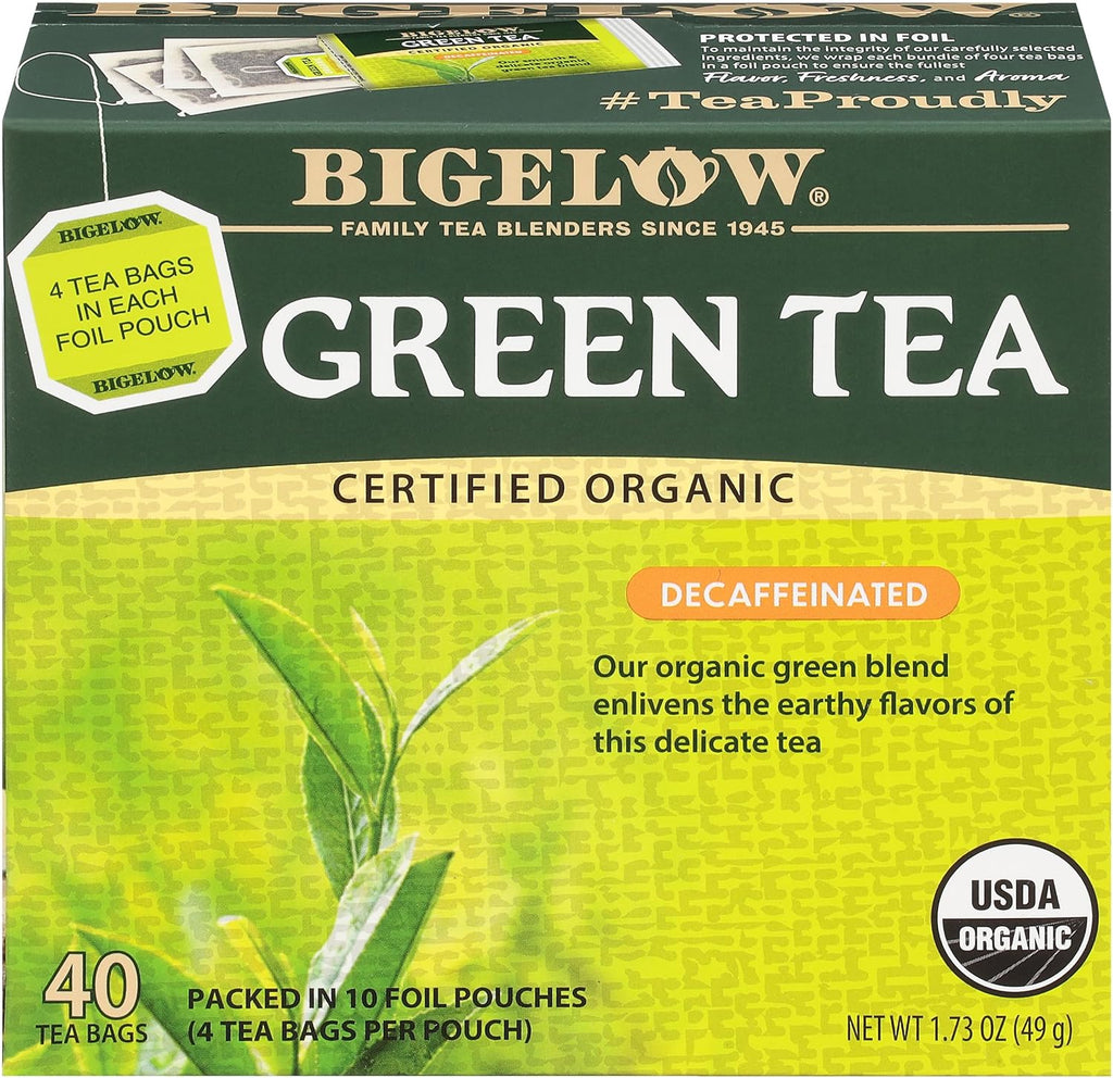Bigelow Tea Organic Decaffeinated Green Tea, Decaf Organic Green Tea Bags, 40 Count Box (Pack of 6), 240 Total Tea Bags