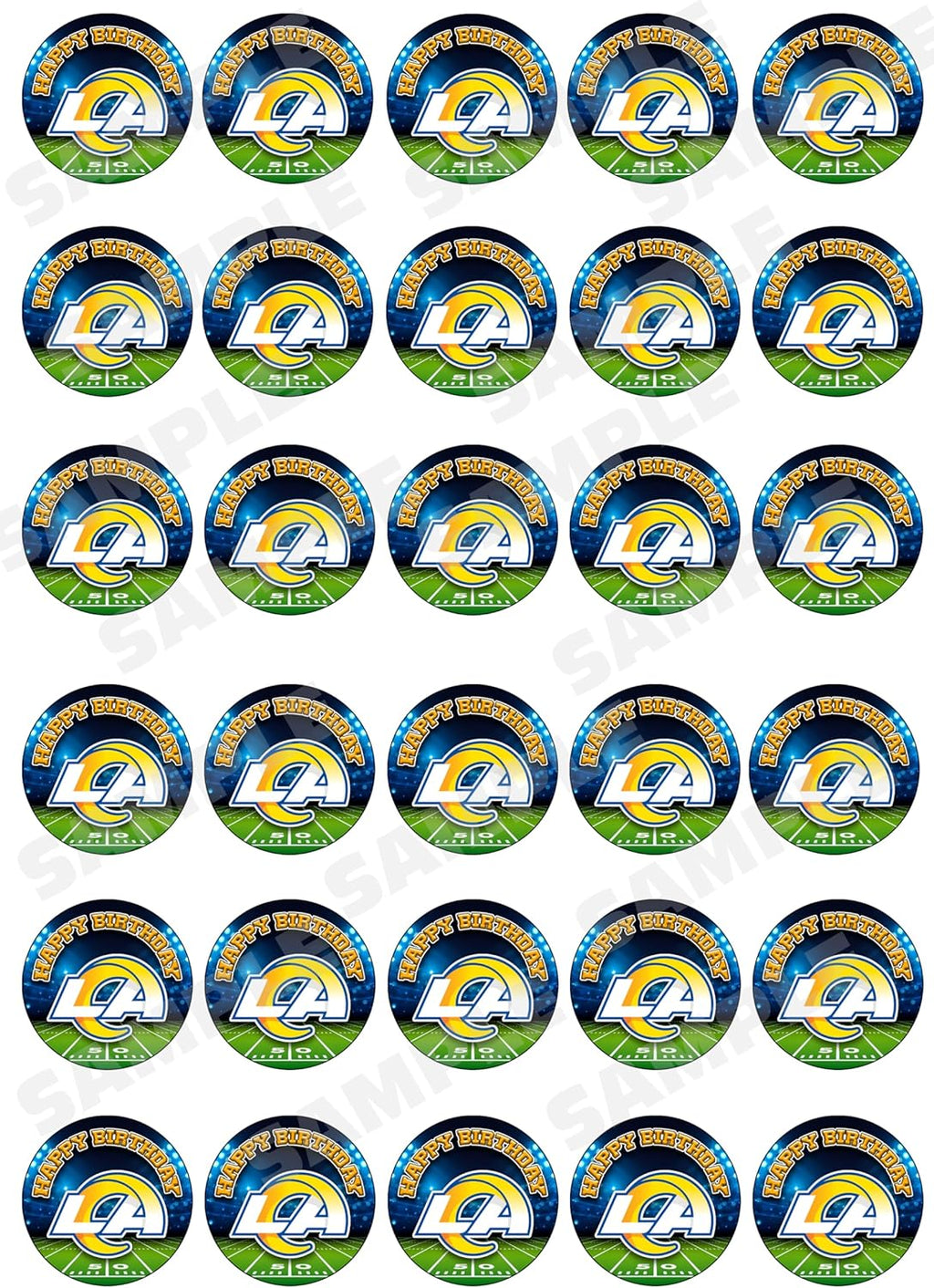 30 x Edible Cupcake Toppers – Los Angeles Football Team Themed Collection of Edible Cake Decorations | Uncut Edible on Wafer Sheet
