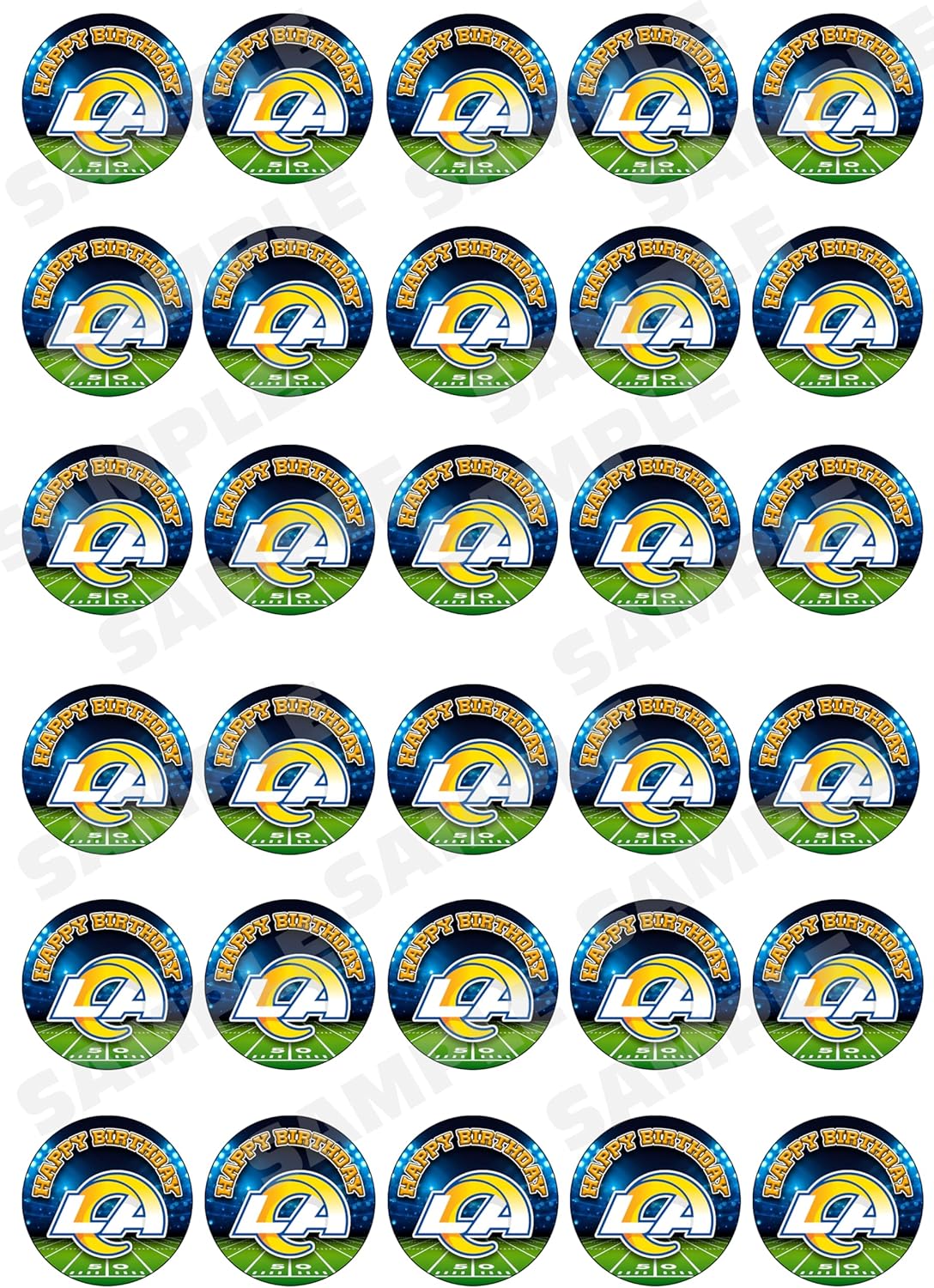 30 x Edible Cupcake Toppers – Los Angeles Football Team Themed Collection of Edible Cake Decorations | Uncut Edible on Wafer Sheet