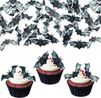 Gyufise 60Pcs Edible Bat Cupcake Toppers - Wafer Paper Halloween Picks for Baby Shower, Kids Theme Birthday Party Cake Decorations Supplies - Black