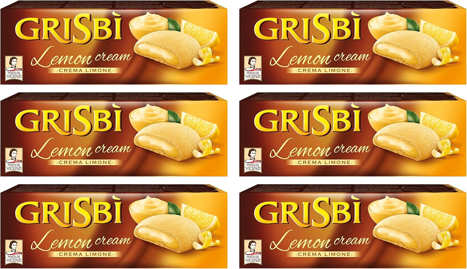 Vicenzi: "Grisbi Lemon Cream" Italian Shortcrust Biscuits filled with Lemon Cream * 5.3 Ounces (150g) Package (Pack of 6) * [ Italian Import ]