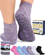 Pembrook 6 Pairs Diabetic Ankle Socks for Men & Women with Grips - 12 Colors Neuropathy Socks for Men | Non Slip | Edema