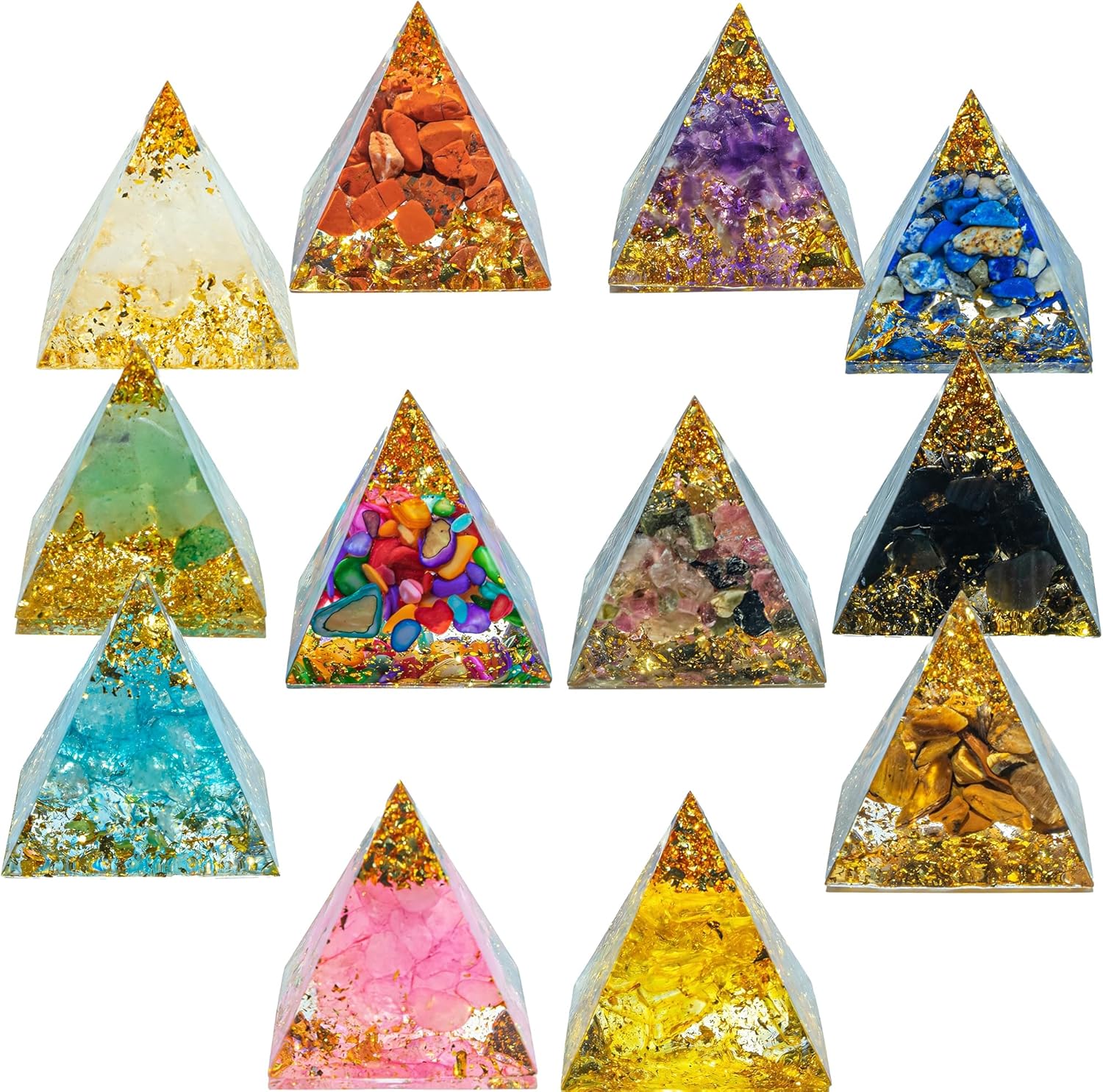 Aiercrystal (1.18inch-12pcs) Natural Healing Crystal Pyramid Set —Feng Shui Home Decoration, Chakra Balancing Purification, Energy Healing Meditation Tool, Home Ornament(3cm Pyramid 12pcs Set)