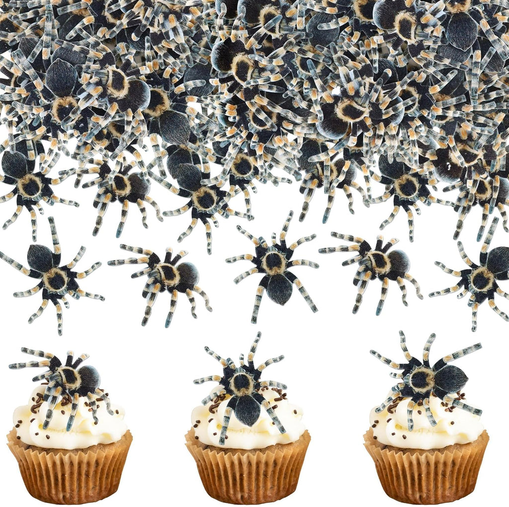 Ercadio 40Pcs Edible Halloween Spider Cupcake Toppers Edible Spider Cake Drink Topper Picks Horror Spiders Cupcake Decors for Halloween Theme Baby Shower Party Decoration