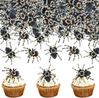 Ercadio 40Pcs Edible Halloween Spider Cupcake Toppers Edible Spider Cake Drink Topper Picks Horror Spiders Cupcake Decors for Halloween Theme Baby Shower Party Decoration