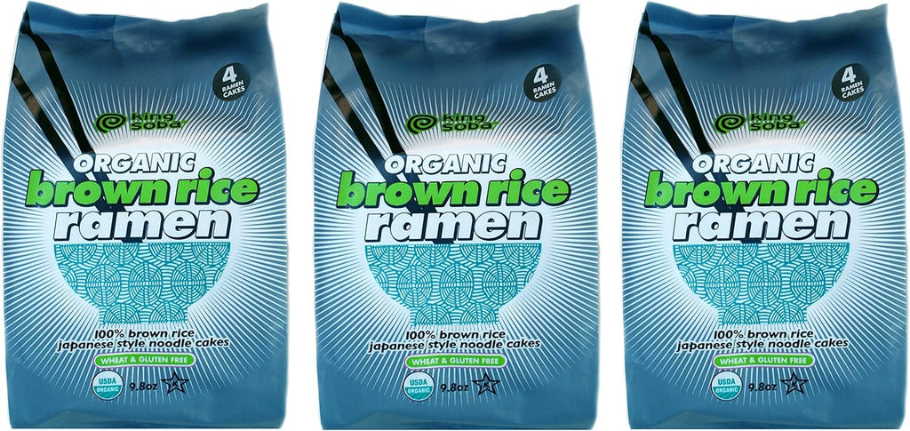 King Soba 3-PACK Gluten Free, Organic Brown Rice Ramen Noodles 9.8oz - 4 noodle cakes in each package