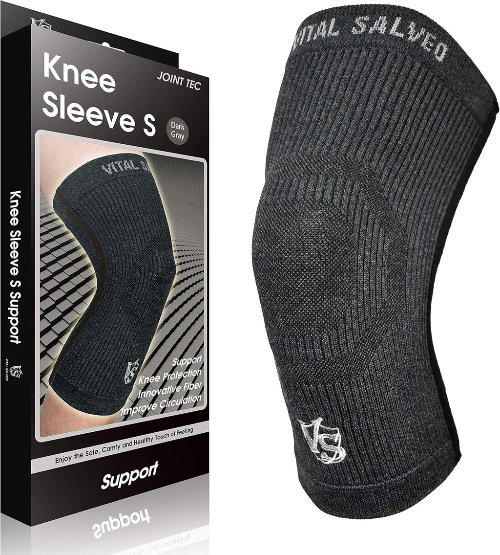 Vital Salveo Knee Compression Sleeve Swelling Recovery Knee Brace S-Support Pain Relief for Men and Women Unisex for Running Basketball Gym Workout Sports Dark Grey (1PC) S