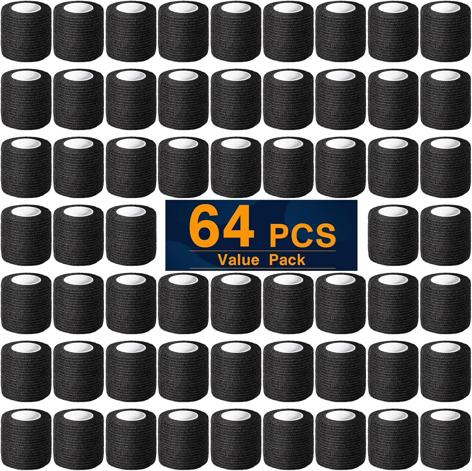 64 Pcs Self Adhesive Bandage Wrap, Black Athletic Tape, 2 Inch x 5 Yard Elastic Self-Adherent Tape, Breathable Sports Wrap, Stretch Cohesive Bandage Wraps for Wrist Ankle Pet