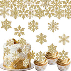 40PCS Edible Snowflake Cupcake Toppers Wafer Paper Snowflake Cupcake Toppers Edible Winter Snows Picks for Frozen Theme Party Decoration Supplies (Glitter Gold)