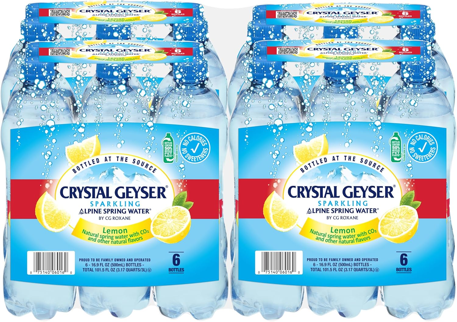 Crystal Geyser Sparkling Lemon Alpine Natural Spring Water, 24-Pack, 16.9oz Bottles, Zero Calories and No Sweeteners, Naturally Flavored, Bottled at The Source