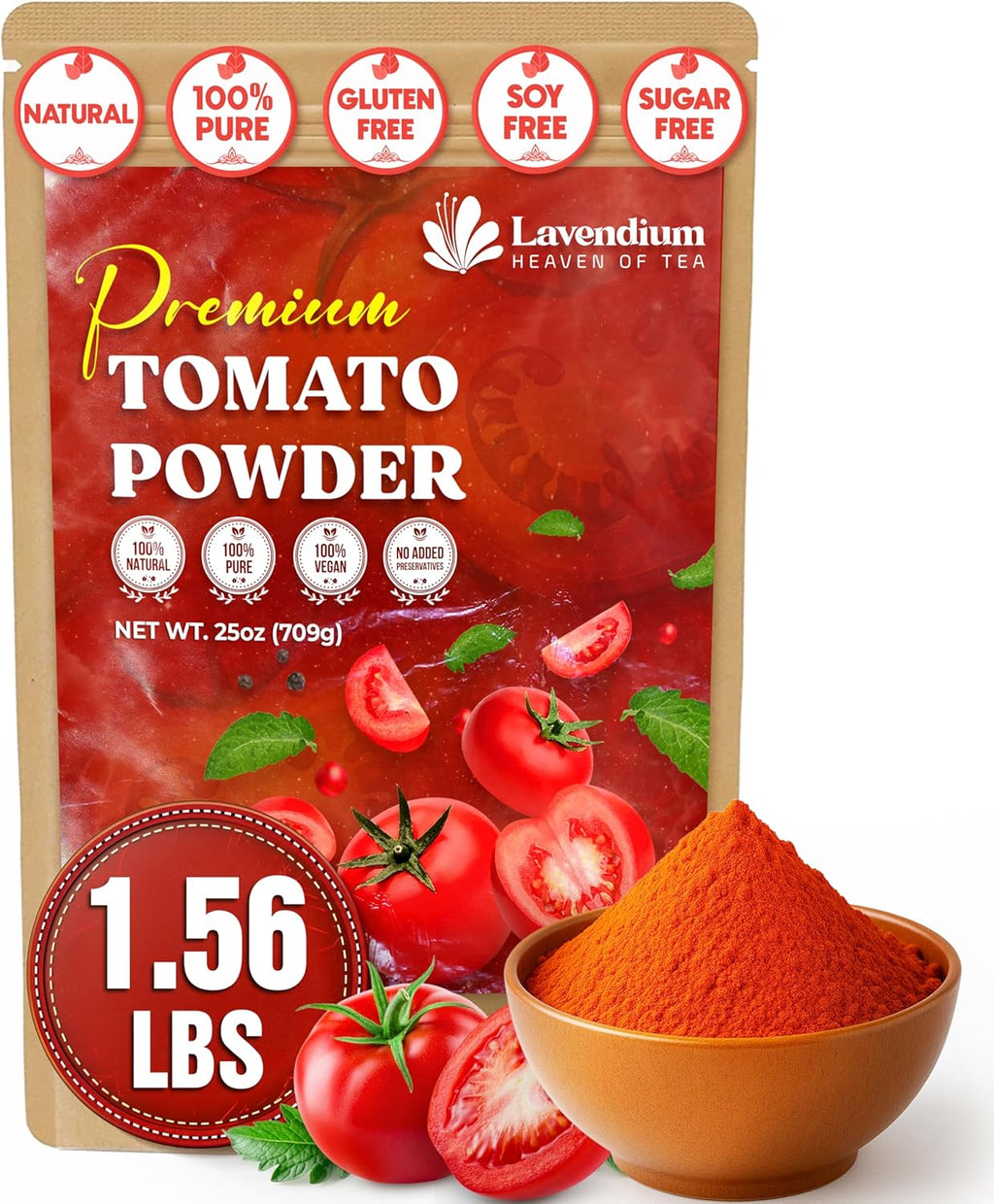 Lavendium, Premium 1.56 lbs (25oz) Tomato Powder – 100% Pure Dehydrated Tomato – Non-GMO, Vegan, Gluten-Free, No Additives – Rich Color & Flavor – Great for Cooking, Seasoning, Sauces & More