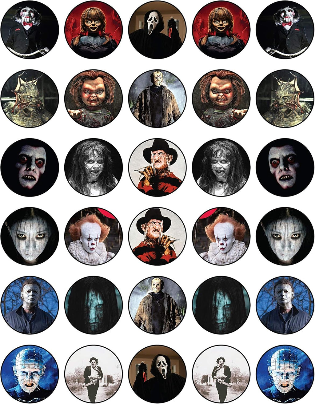 30 x Edible Cupcake Toppers Themed of Scary Horror Films Collection of Edible Cake Decorations | Uncut Edible on Wafer Sheet
