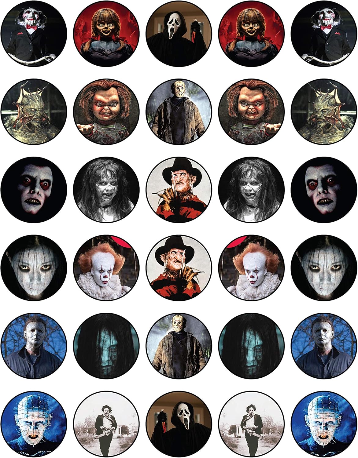 30 x Edible Cupcake Toppers Themed of Scary Horror Films Collection of Edible Cake Decorations | Uncut Edible on Wafer Sheet