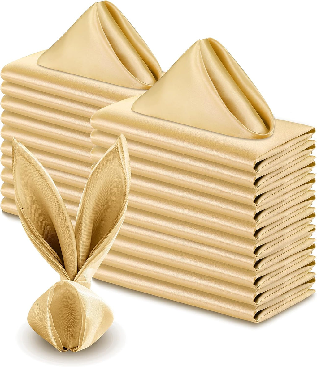 VACVELT 50 Pack Gold Satin Napkins 20x20 Inch Wedding Napkins Bulk, Decorative Elegant Dinner Napkins Square Table Napkins Decor, Silky Satin Cloth Napkins for Restaurant Banquet Graduation Party