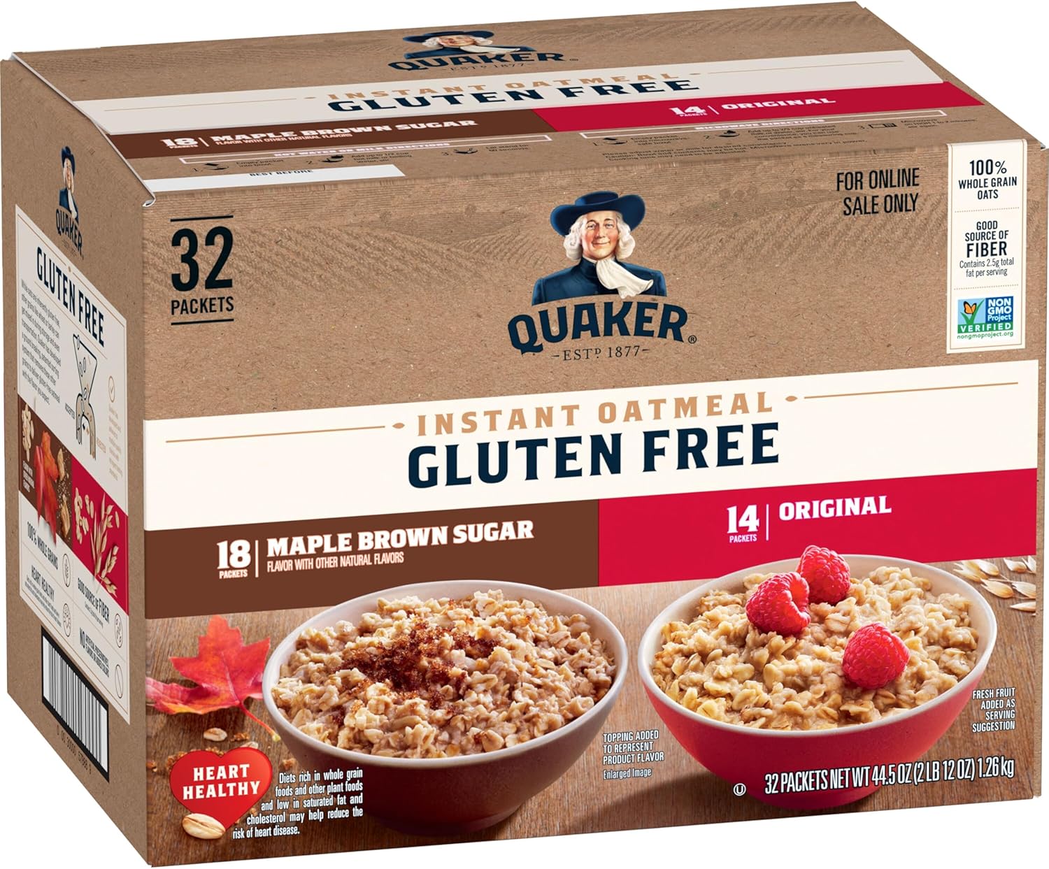 Quaker Instant Oatmeal, 2 Flavor Gluten Free Variety Pack, 32 Count