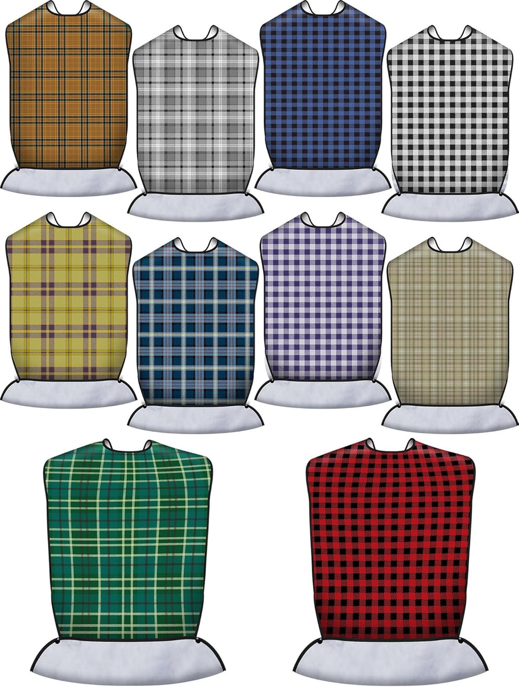 Janmercy 10 Pcs Adult Bib for Eating Washable Waterproof Clothing Protector with Crumb Catcher Reusable Adjustable Large Bibs for Men Elderly Women Senior, 35 x 18 Inch Assorted Plaid Patterns Multi