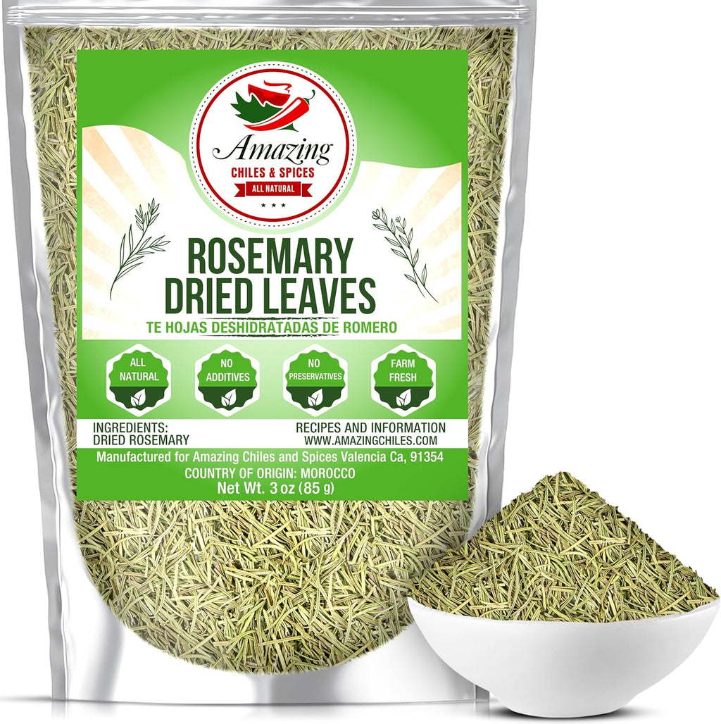 Dried Rosemary Leaves, 12 oz Premium All Natural Herbs and Spices for Meat, Fish, Oils, Dips, Tea. Farm Fresh, Rich Savory Flavor by Amazing Chiles & Spices