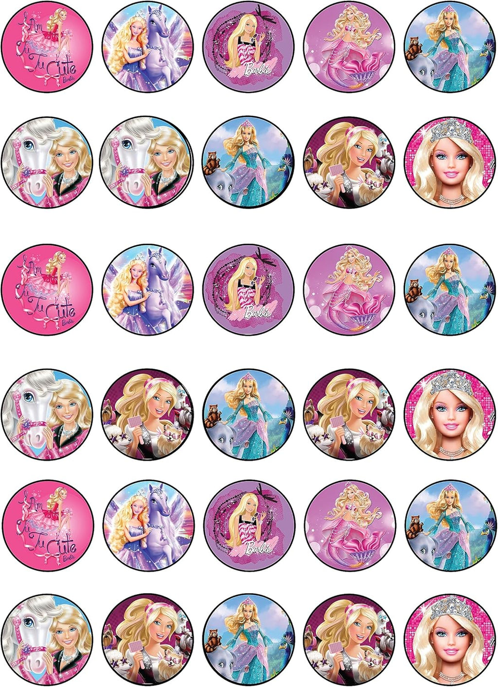 30 x Edible Cupcake Toppers – Fashion Doll Girl Pink Themed Collection of Edible Cake Decorations | Uncut Edible on Wafer Sheet