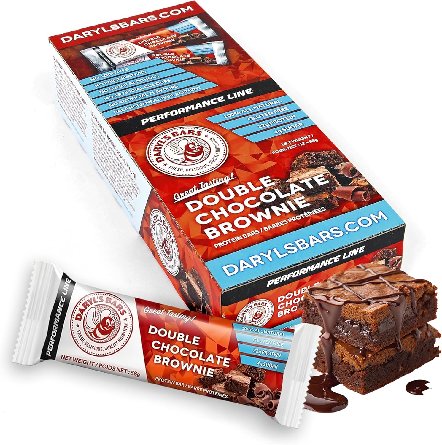 Daryl's Bars, Double Chocolate Brownie On the Go Whey Protein Bars, Gluten Free, 22gr of Protein Snack, Meal Replacement, Pack of 1