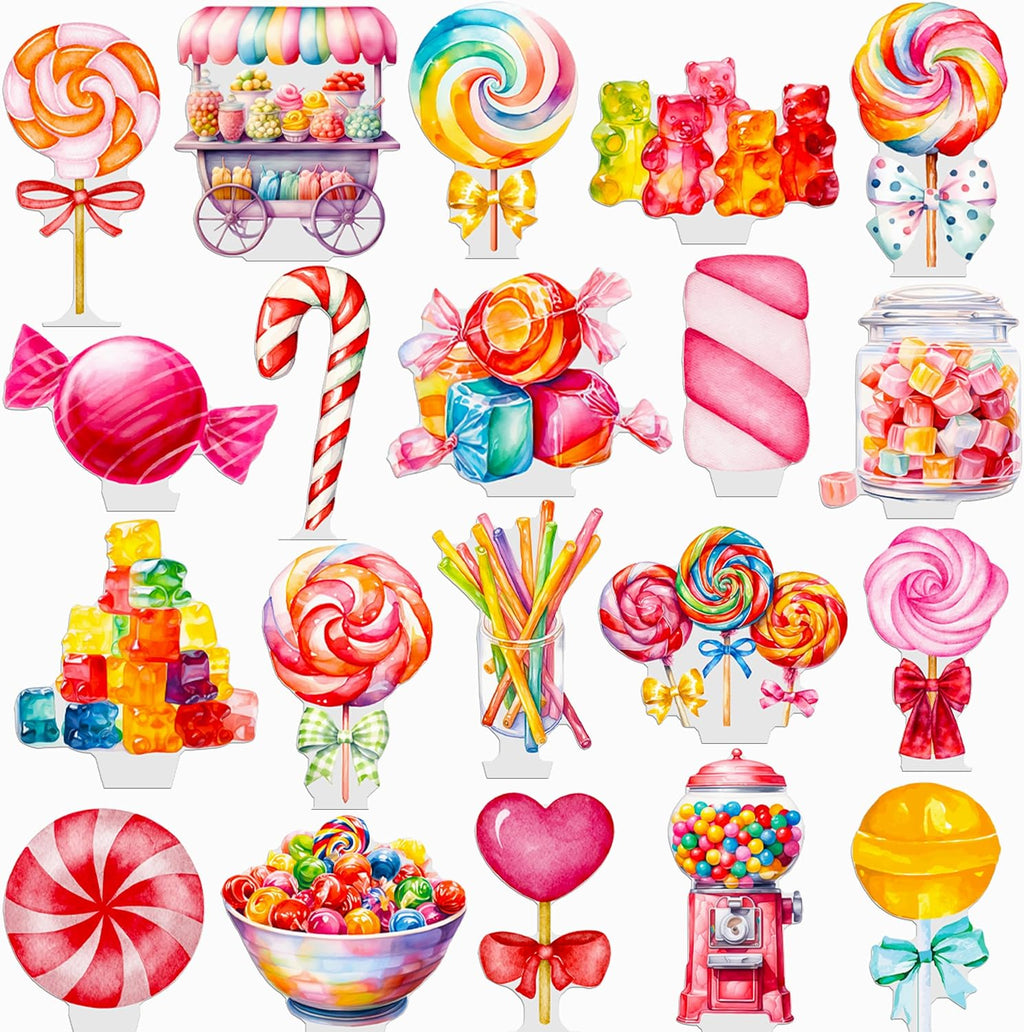 48Pcs Lollipop Cupcake Toppers Candyland Party Decorations Candyland Lollipop Cupcake Decorations Sweet Candy Cake Topper for Candyland Themed Birthday Baby Shower Supplies