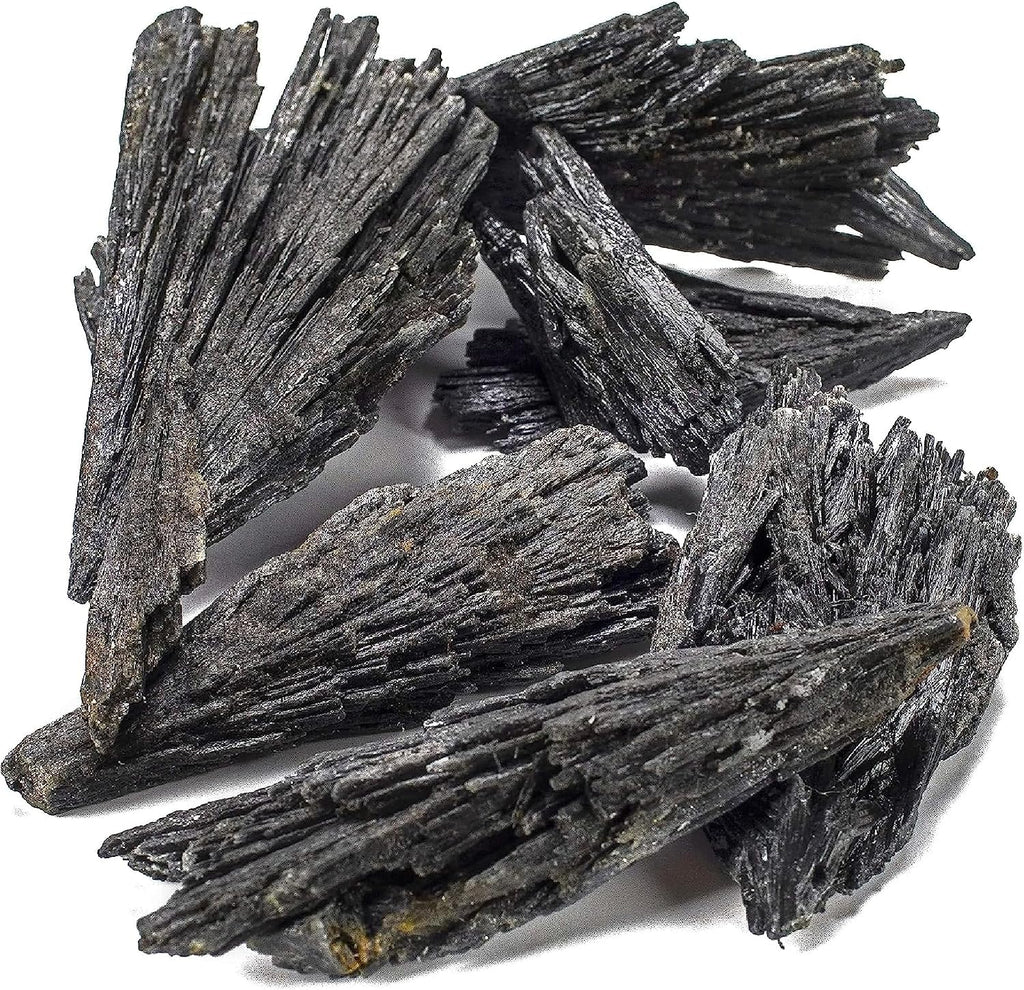 KALIFANO Black Kyanite Blade Bundle with Healing & Calming Effects - High Energy Brazilian Cianita Reiki Crystal Used for Meditation and (Information Card Included)