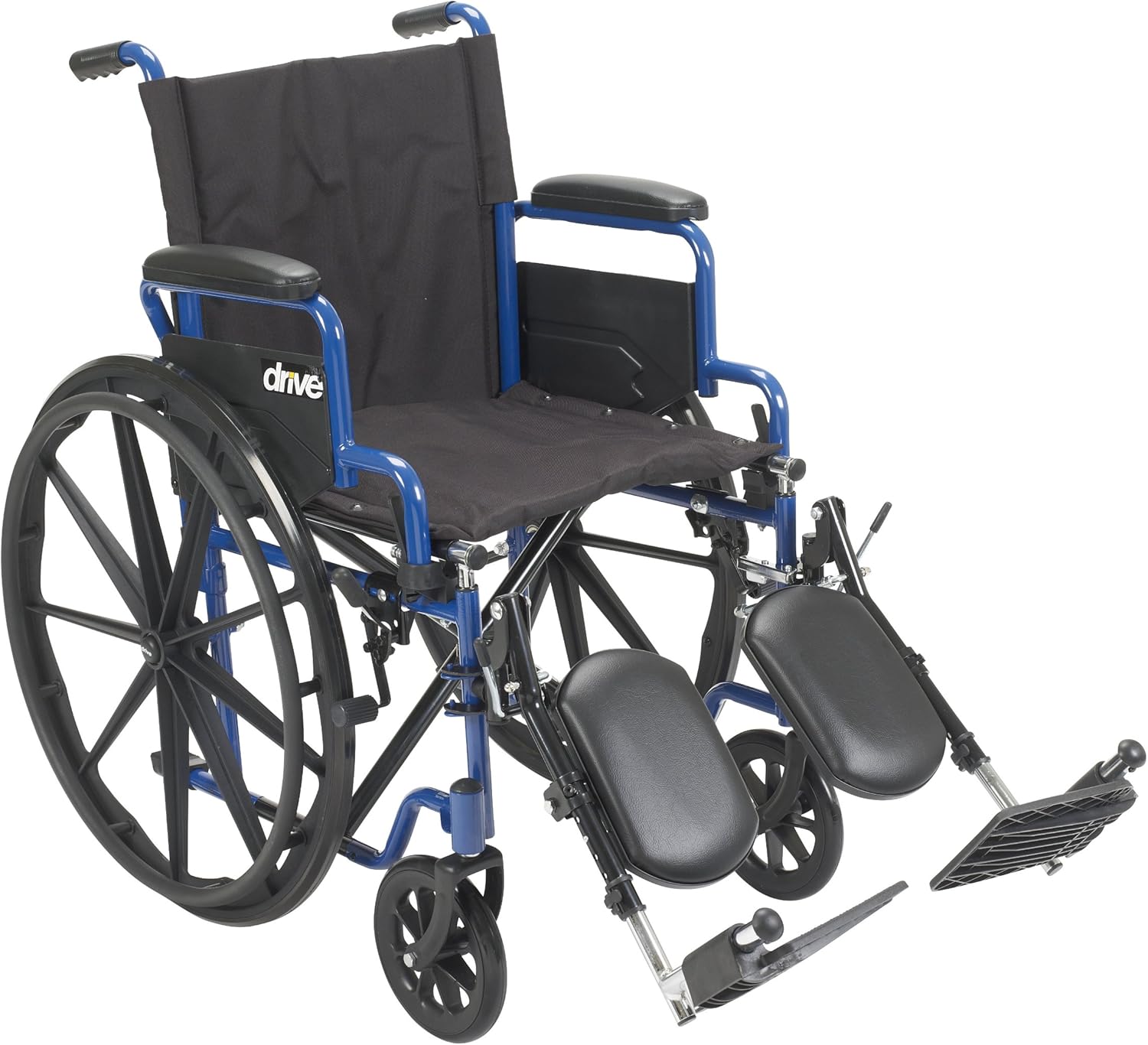 Drive Medical Blue Streak Lightweight Foldable Wheelchair - Enhanced Mobility Support - Durable Construction - Padded Comfort - Swing-Away Leg Rests - Desk Arms - Blue/Black - 16 Inch Seat