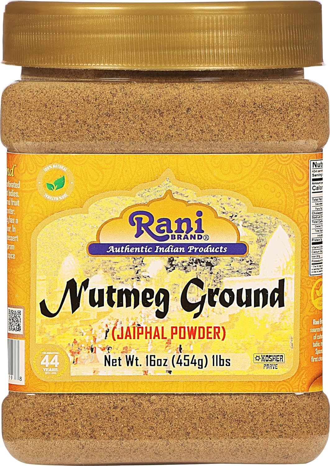 Rani Nutmeg (Jaiphul) Ground Powder Spice 16oz (1lb) 454g PET Jar ~ All Natural | Vegan | Gluten Friendly | NON-GMO | Kosher | Indian Origin