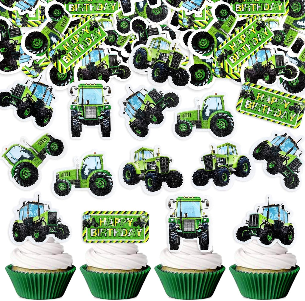 40PCS Edible Green Tractor Cupcake Toppers Edible Farm Tractors Cupcake Picks for Farm Tractor Birthday Party Cake Decoration Farmyard Baby Shower Boys Girls Birthday Decorations Supplies