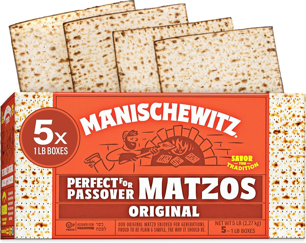 Manischewitz Passover Matzo (5x1lb Boxes) The Original Manischewitz Passover Matzo | Two Ingredients only - Flour and Water - 18 Min Matzo | Unsalted | Kosher for Passover and Year Round