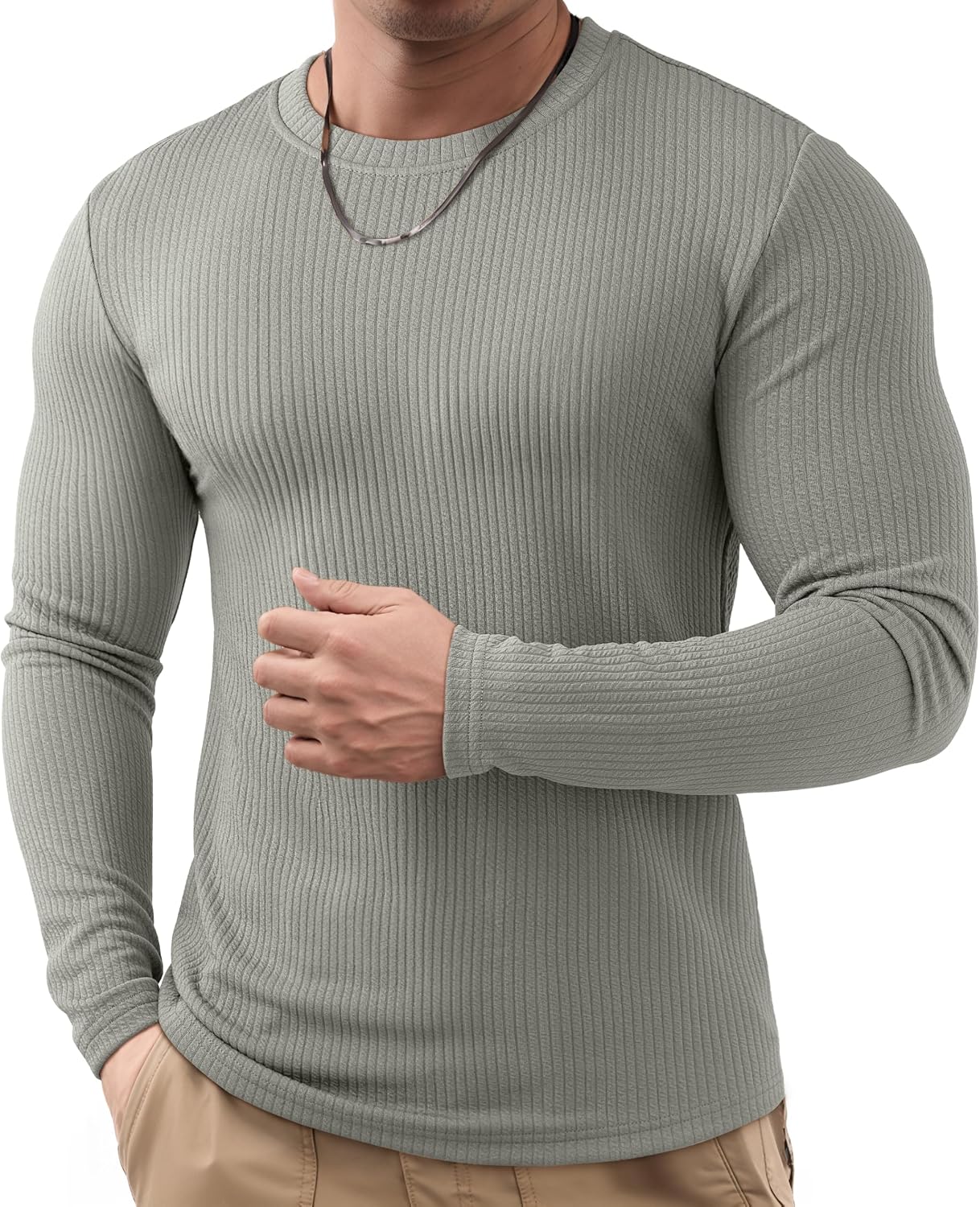 JMIERR Mens Long Sleeve Muscle T Shirts Casual Crewneck Knitted Longline Textured Tee Shirts for Gym Workout