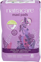 Natracare Natural Traditional Style Maxi Pads, Regular, Individually Wrapped, Without Wings in Plant-Based Bag (1 Pack, 14 Pads Total)