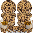 168PCS Leopard Print Party Suppplies Animal Cheetah Print Plates Napkins Cups Tableware Set Jungle Animal Leopard Theme Birthday Party Decorations Serve 24 Guests