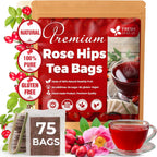 FreshDrinkUS, Premium 75 Rosehip Tea Bags, 100% Natural & Pure from Rose Hip Fruits. Loose Rosehip Herbal Tea. Made with Natural Material Tea Bags. No Sugar, No Caffeine, No Gluten, Vegan.