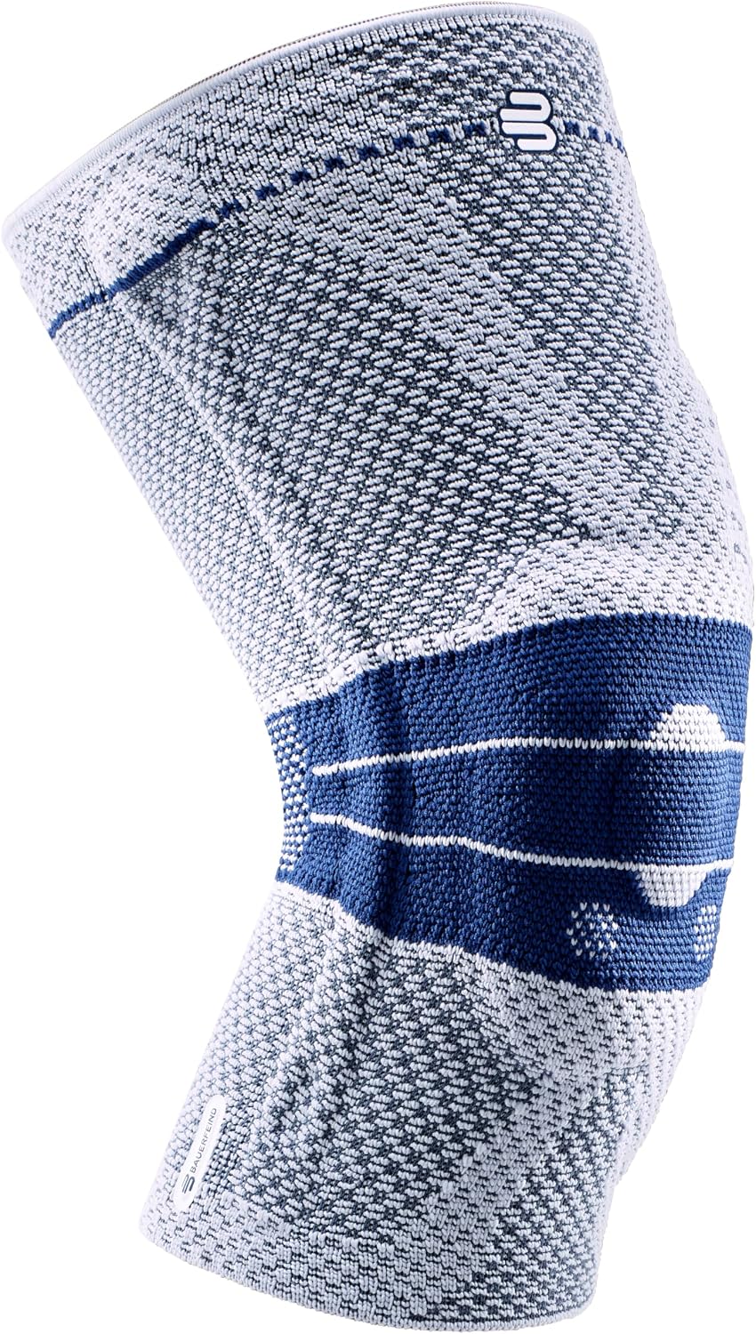 Bauerfeind - GenuTrain A3 - Arthritis Knee Support - Breathable Knit Knee Brace Helps Relieve Chronic Knee Pain and Irritation, Designed for Active People, Helps Stabilize Kneecap -Titanium, Left, Size 7