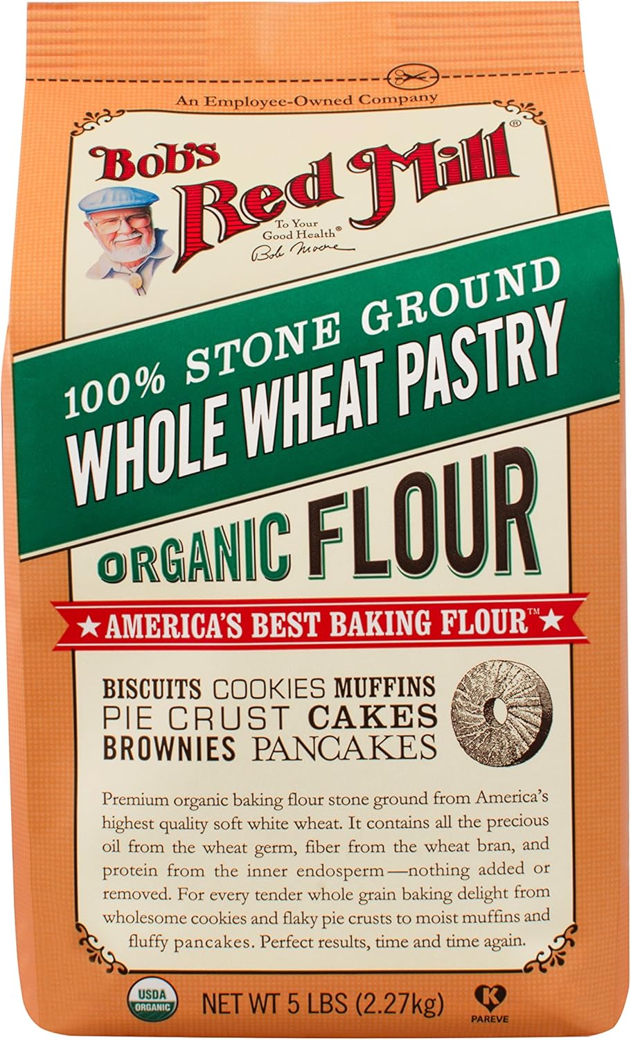 Bob's Red Mill Organic Pastry Flour Whole Wheat 5 lb, 80 Ounce