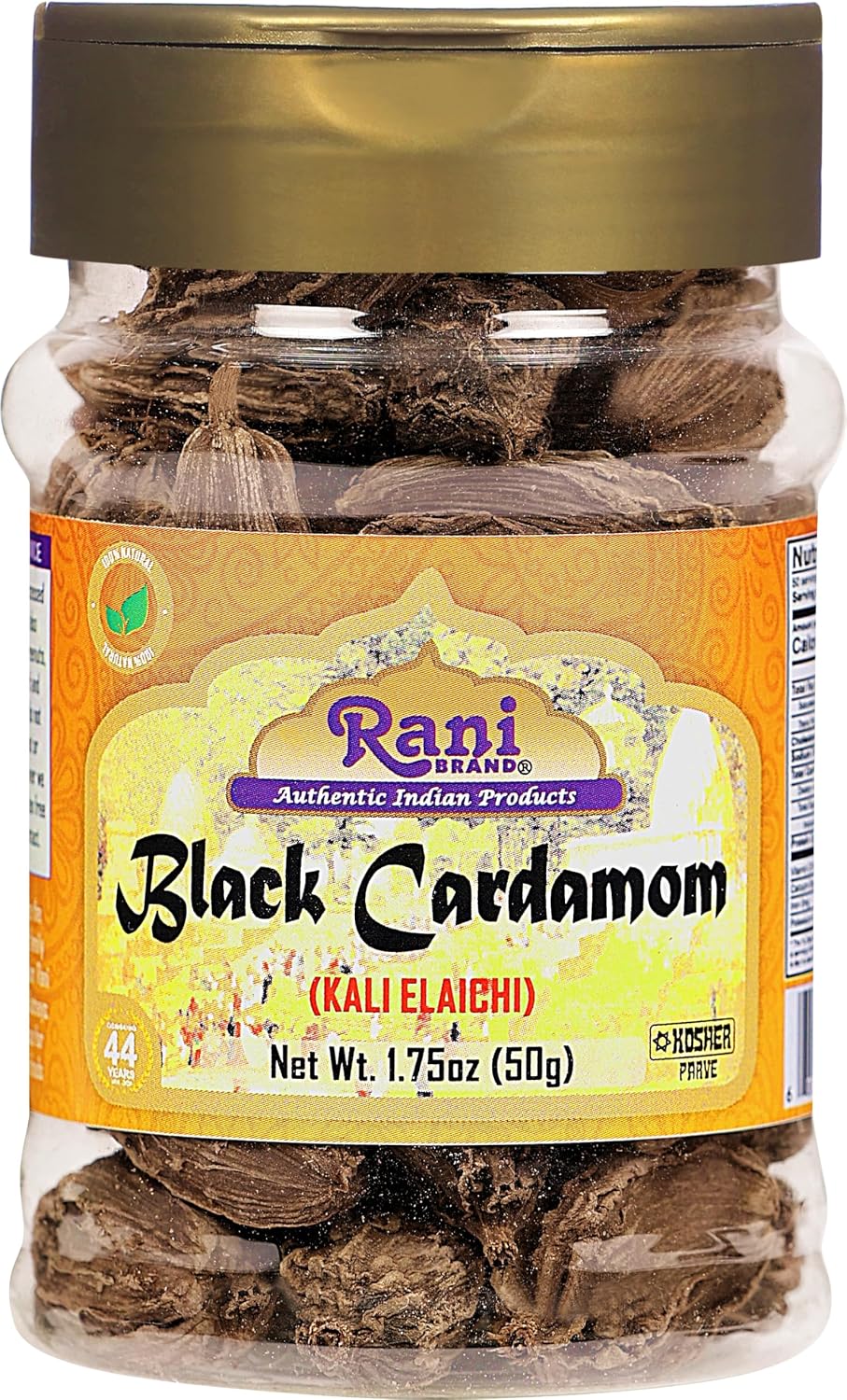 Rani Black Cardamom Pods (Kali Elachi) Whole Indian Spice 1.75oz (50g) PET Jar ~ All Natural | Vegan | Gluten Friendly | Non-GMO | Kosher | Indian Origin ~ Smokey | Tsaoko | Cao Guo | Bach Dan Khau