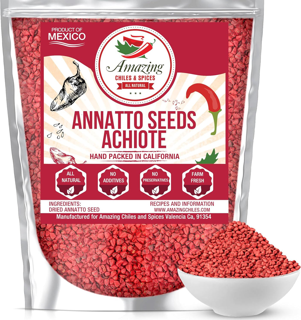 Achiote Seeds – Whole Annatto 4oz. Premium All Natural, Add Color and Mild Flavor in Soup, Stews, Meats and Mexican Recipes