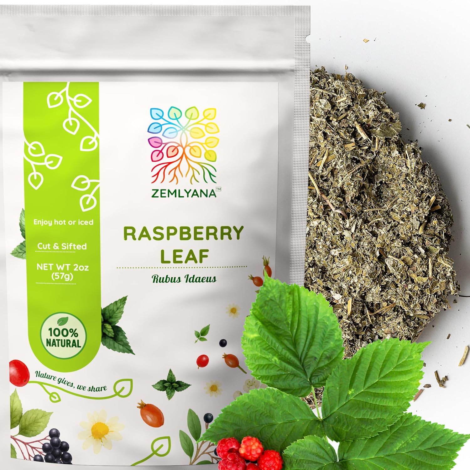 Red Raspberry Leaf Tea Loose - Dried Cut & Sifted Leaves - Natural Raspberries Rubus Idaeus Herbal Tea Bulk, 2 oz