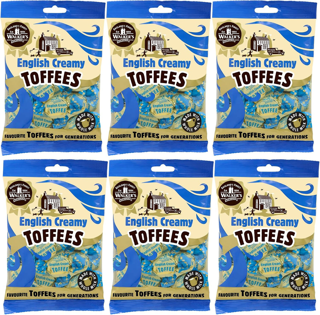 Walkers Nonsuch English Creamy Toffees Bag 5.29 Oz (Pack of 6) – Traditional British Butter Toffee Candy with Whole Milk, Individually Twist-Wrapped Chewy Sweets, Old-Fashioned Gourmet Treat from UK