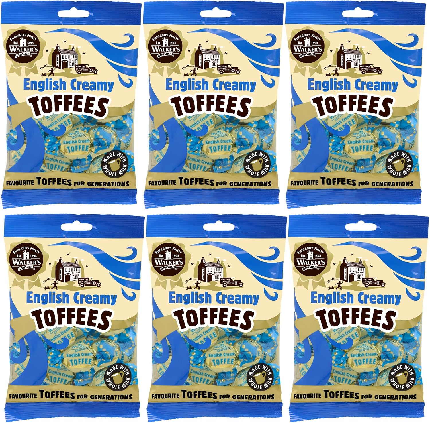 Walkers Nonsuch English Creamy Toffees Bag 5.29 Oz (Pack of 6) – Traditional British Butter Toffee Candy with Whole Milk, Individually Twist-Wrapped Chewy Sweets, Old-Fashioned Gourmet Treat from UK