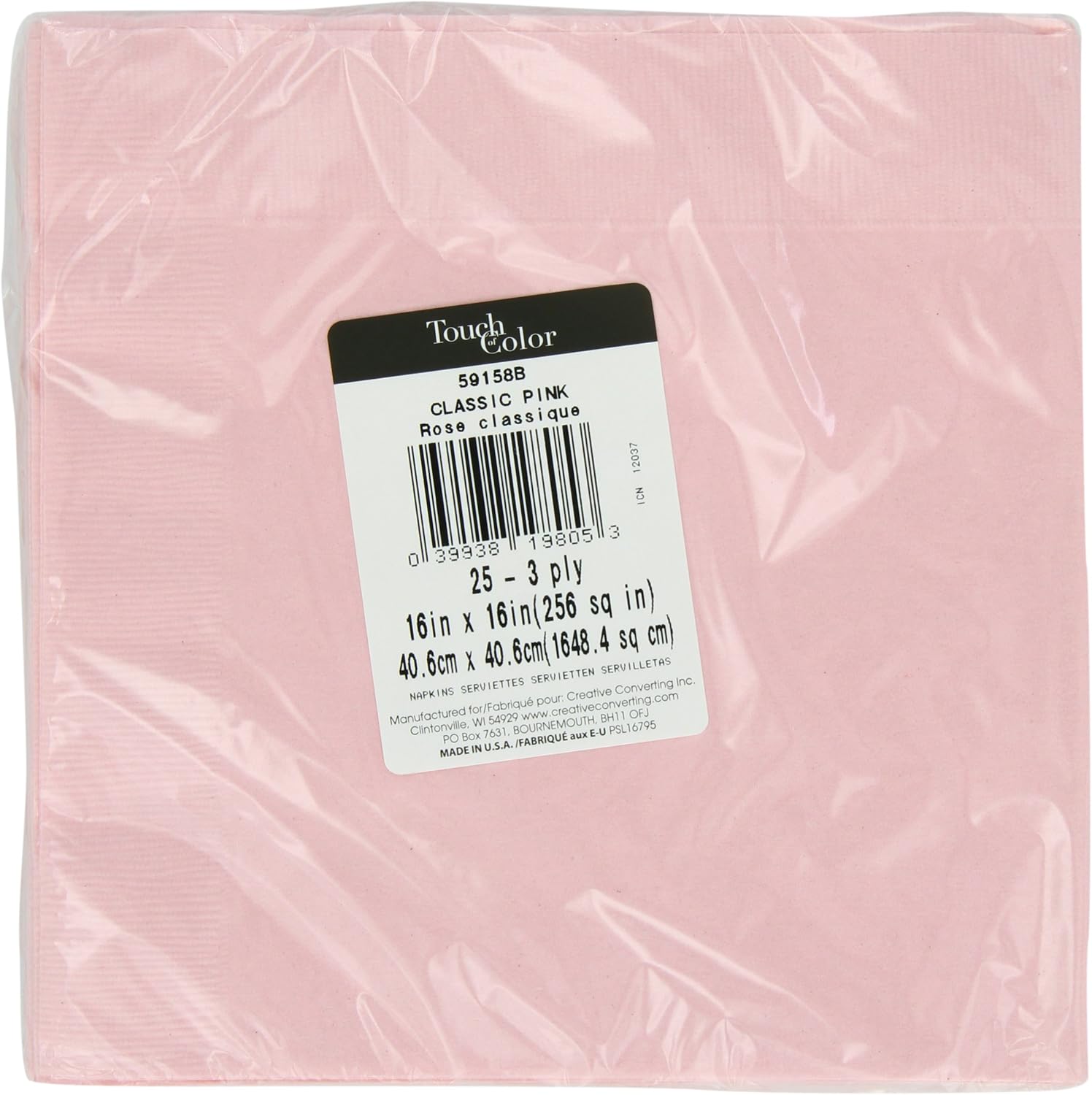 Creative Converting Table Needs, 3 Ply Dinner Napkin, Party Supplies, Classic Pink, One Size, 25ct